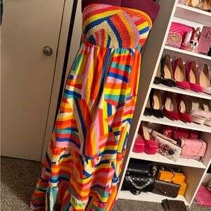 Colorful Strapless Maxi Dress